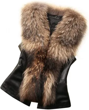 Nevera Women Faux Fur Vest Jacket Sleeveless Winter Body Warm Coat Waistcoat Gilet Brown