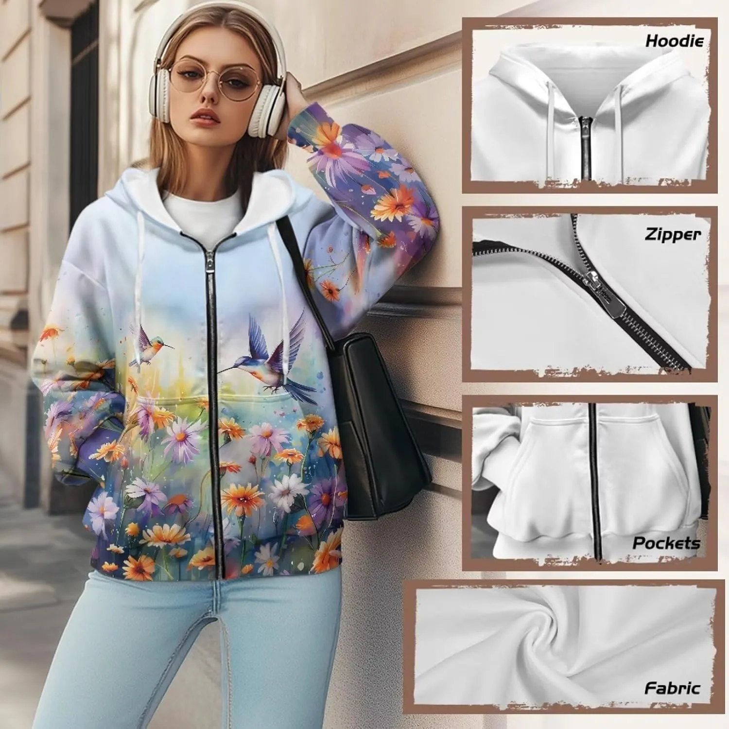 Oversized Hoodies for Women Zip-Up Front Hooded Sweatshirt Comfy Sweater Fall Clothes Activewear Jacket, XS-XL