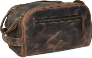 Premium Buffalo Leather Dopp Kit Toiletry Bag  Rustic Vintage Style Travel Organizer with Zipper Closure  Leather Shaving Bag for Men & Women and Spacious with Easy Carry Handle