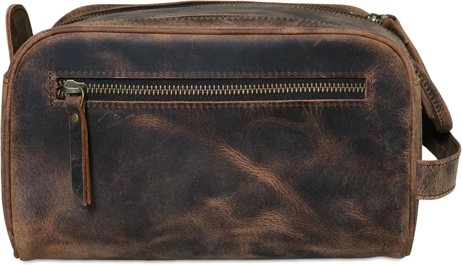 Premium Buffalo Leather Dopp Kit Toiletry Bag  Rustic Vintage Style Travel Organizer with Zipper Closure  Leather Shaving Bag for Men & Women and Spacious with Easy Carry Handle