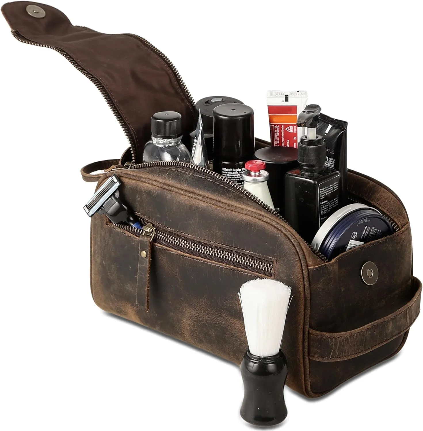Premium Buffalo Leather Dopp Kit Toiletry Bag  Rustic Vintage Style Travel Organizer with Zipper Closure  Leather Shaving Bag for Men & Women and Spacious with Easy Carry Handle