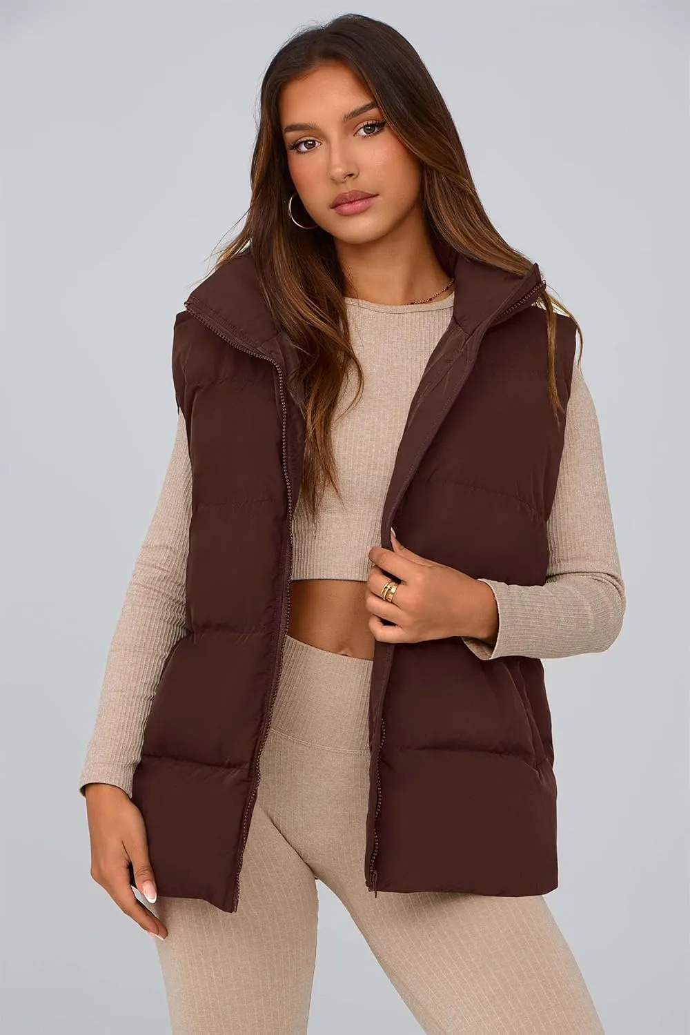 PRETTYGARDEN Women's Puffer Jacket Vests Casual Sleeveless Stand Collar Zip Up Coats Warm Winter Outerwear