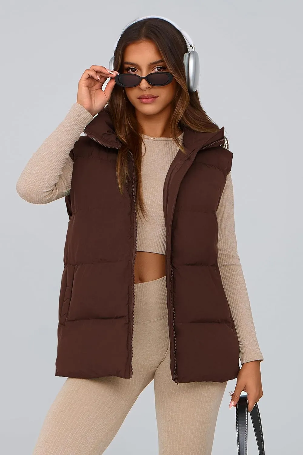 PRETTYGARDEN Women's Puffer Jacket Vests Casual Sleeveless Stand Collar Zip Up Coats Warm Winter Outerwear