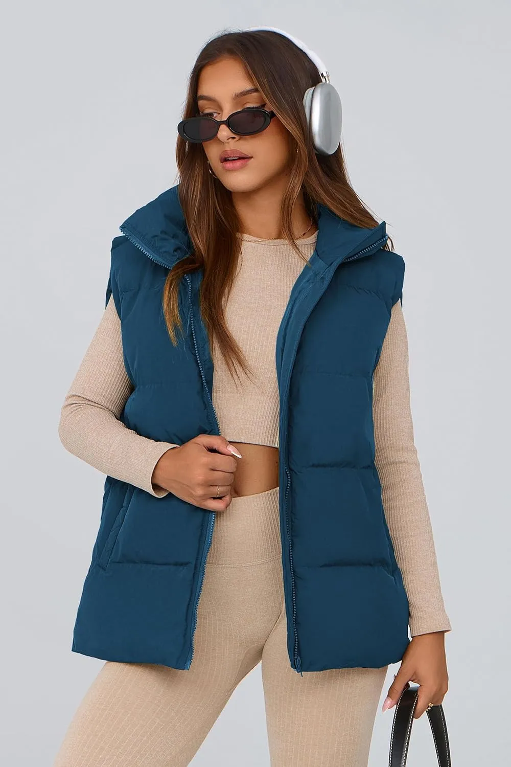 PRETTYGARDEN Women's Puffer Jacket Vests Casual Sleeveless Stand Collar Zip Up Coats Warm Winter Outerwear