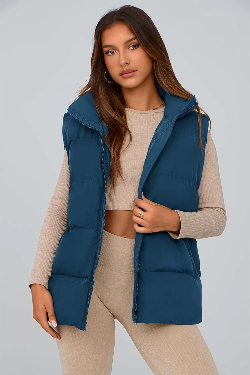 PRETTYGARDEN Women's Puffer Jacket Vests Casual Sleeveless Stand Collar Zip Up Coats Warm Winter Outerwear