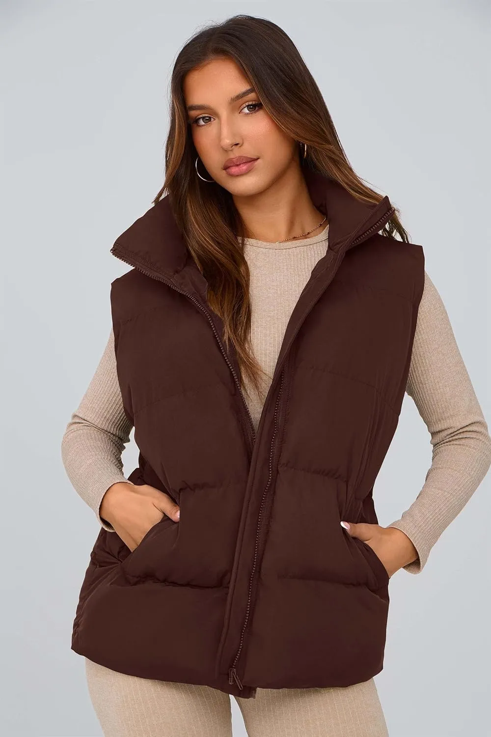 PRETTYGARDEN Women's Puffer Jacket Vests Casual Sleeveless Stand Collar Zip Up Coats Warm Winter Outerwear