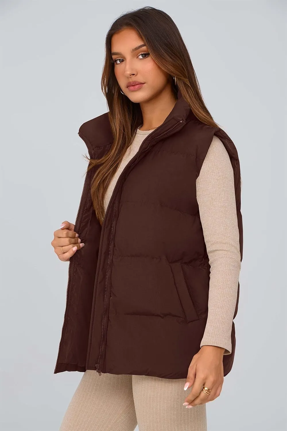 PRETTYGARDEN Women's Puffer Jacket Vests Casual Sleeveless Stand Collar Zip Up Coats Warm Winter Outerwear