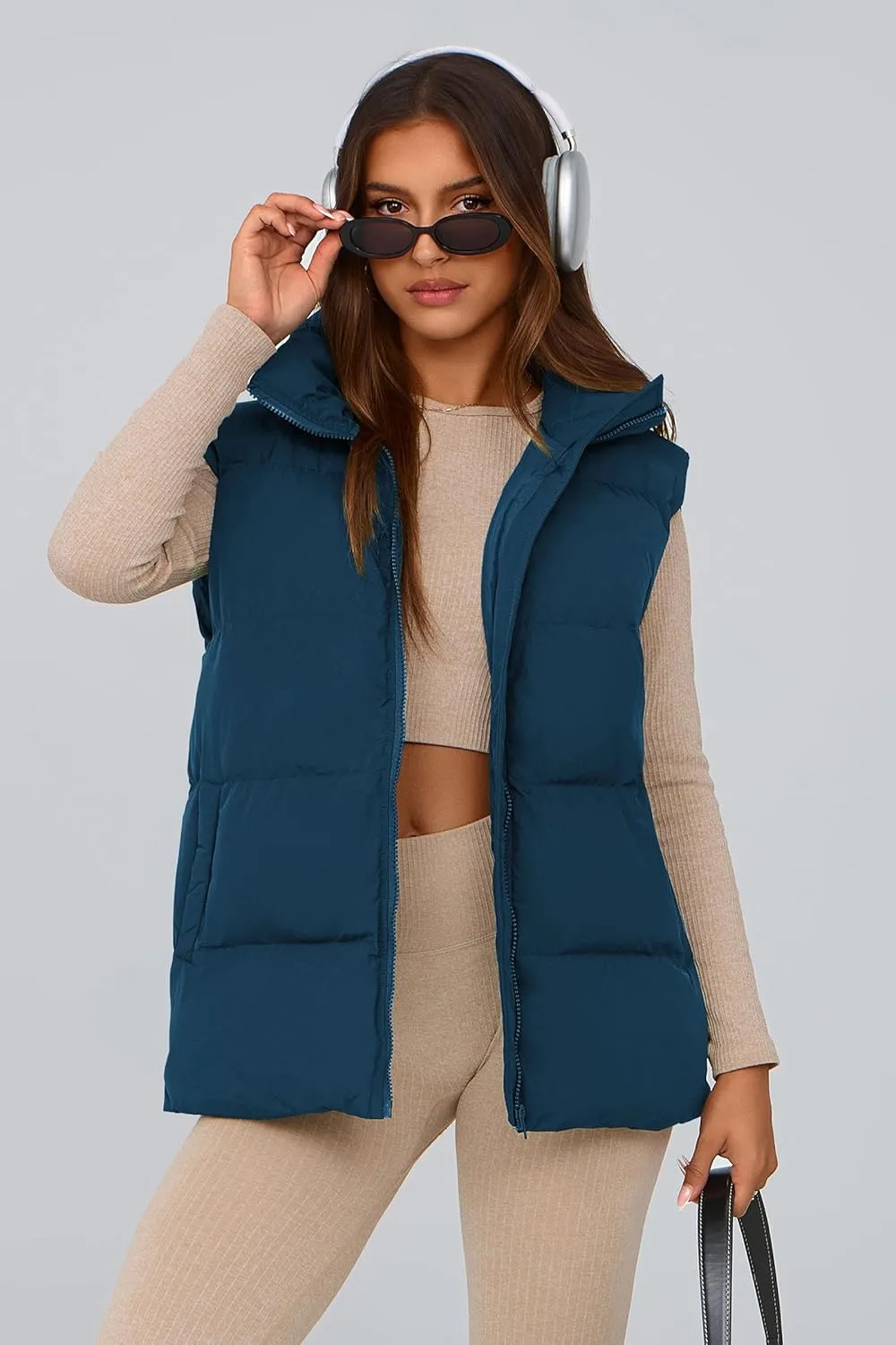 PRETTYGARDEN Women's Puffer Jacket Vests Casual Sleeveless Stand Collar Zip Up Coats Warm Winter Outerwear