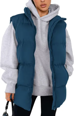 PRETTYGARDEN Women's Puffer Jacket Vests Casual Sleeveless Stand Collar Zip Up Coats Warm Winter Outerwear