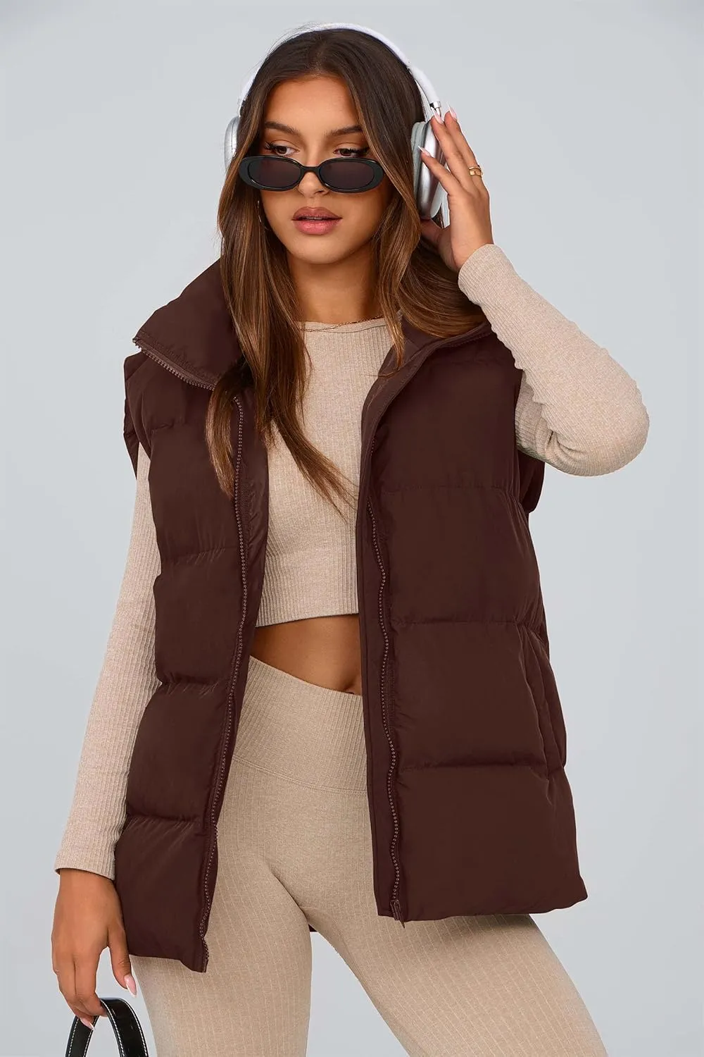 PRETTYGARDEN Women's Puffer Jacket Vests Casual Sleeveless Stand Collar Zip Up Coats Warm Winter Outerwear