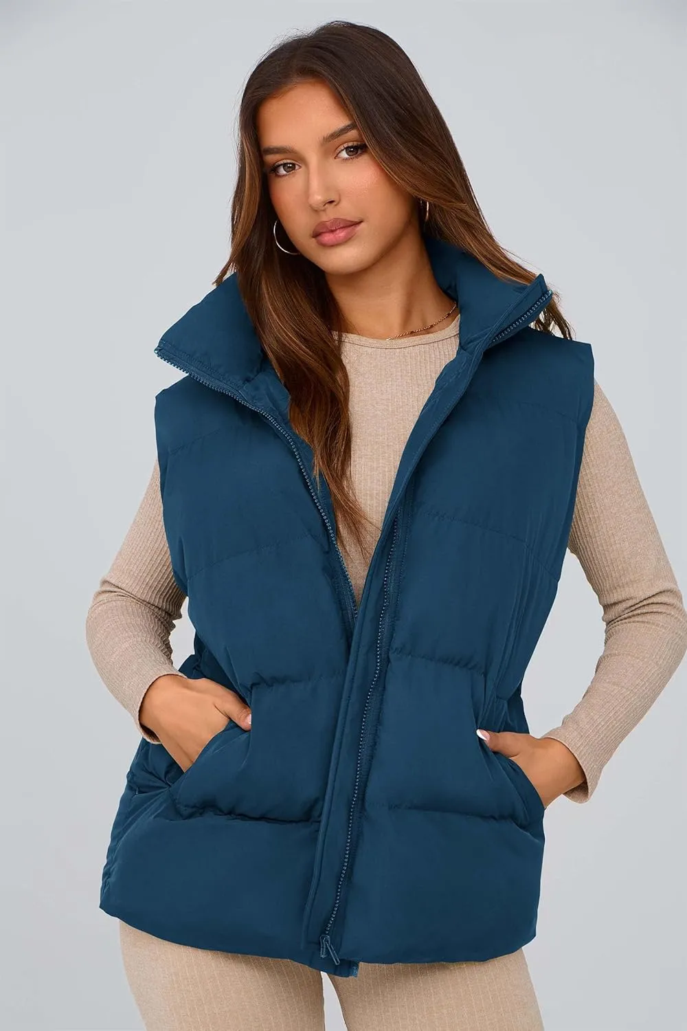 PRETTYGARDEN Women's Puffer Jacket Vests Casual Sleeveless Stand Collar Zip Up Coats Warm Winter Outerwear