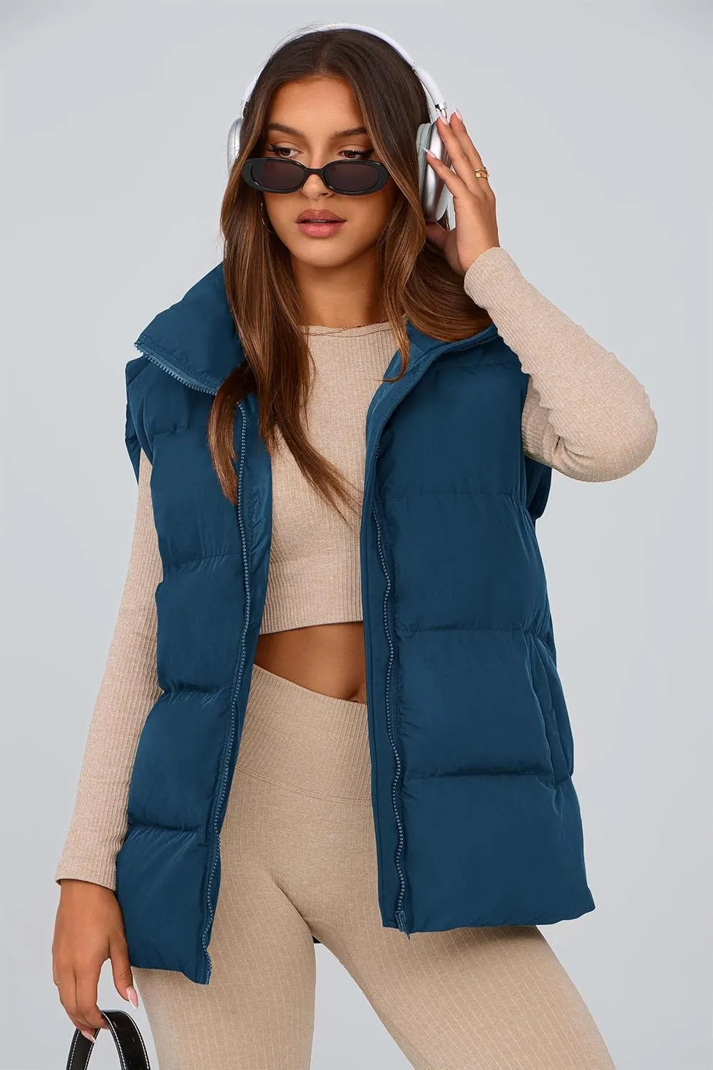 PRETTYGARDEN Women's Puffer Jacket Vests Casual Sleeveless Stand Collar Zip Up Coats Warm Winter Outerwear