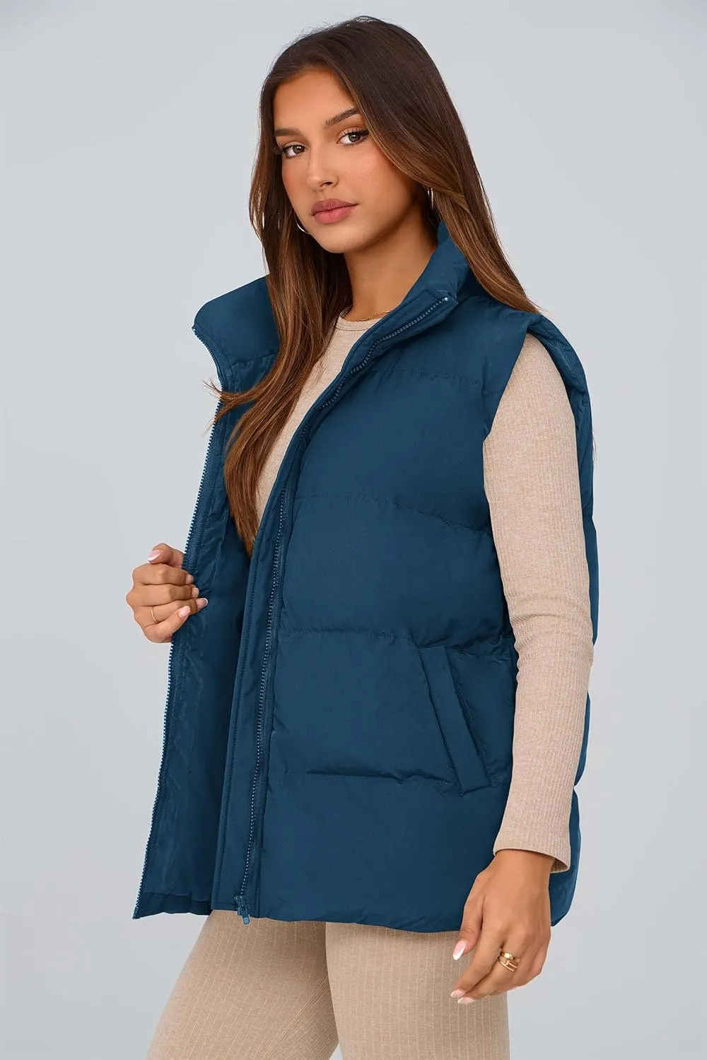 PRETTYGARDEN Women's Puffer Jacket Vests Casual Sleeveless Stand Collar Zip Up Coats Warm Winter Outerwear