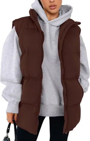 PRETTYGARDEN Women's Puffer Jacket Vests Casual Sleeveless Stand Collar Zip Up Coats Warm Winter Outerwear