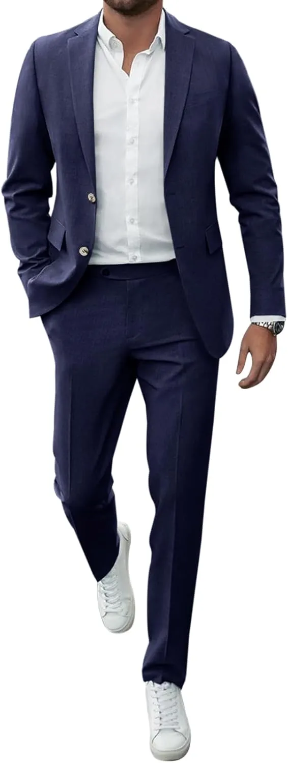 Runcati Mens 2 Piece Suit Slim Fit Two Button Solid Tuxedo Jacket Blazer Pants Wedding Business Prom Sets