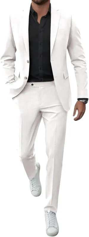 Runcati Mens 2 Piece Suit Slim Fit Two Button Solid Tuxedo Jacket Blazer Pants Wedding Business Prom Sets