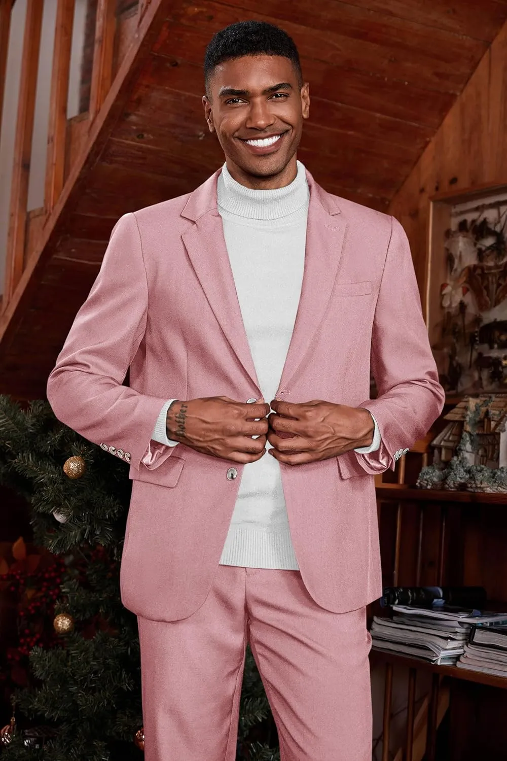 Runcati Mens 2 Piece Suit Slim Fit Two Button Solid Tuxedo Jacket Blazer Pants Wedding Business Prom Sets