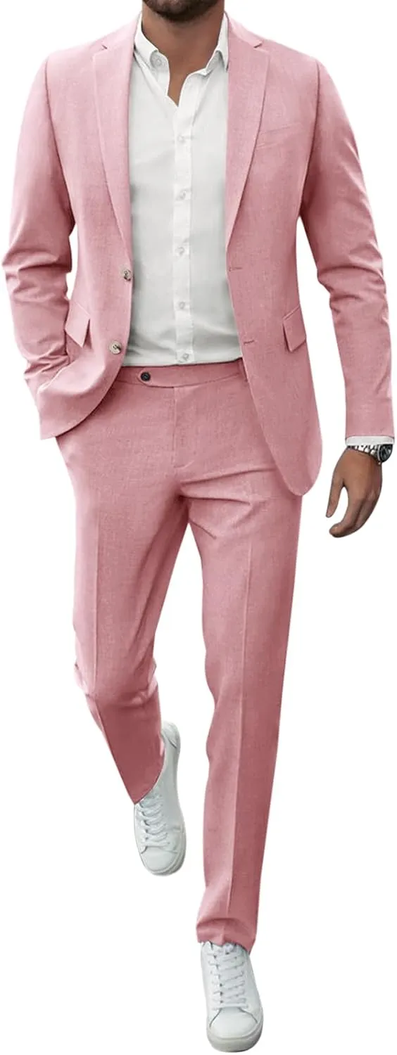 Runcati Mens 2 Piece Suit Slim Fit Two Button Solid Tuxedo Jacket Blazer Pants Wedding Business Prom Sets