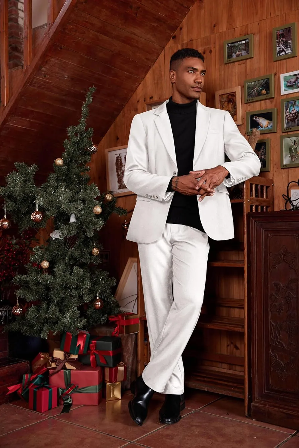 Runcati Mens 2 Piece Suit Slim Fit Two Button Solid Tuxedo Jacket Blazer Pants Wedding Business Prom Sets