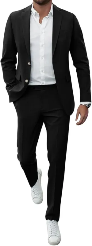 Runcati Mens 2 Piece Suit Slim Fit Two Button Solid Tuxedo Jacket Blazer Pants Wedding Business Prom Sets