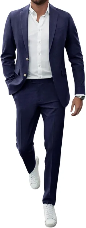 Runcati Mens 2 Piece Suit Slim Fit Two Button Solid Tuxedo Jacket Blazer Pants Wedding Business Prom Sets