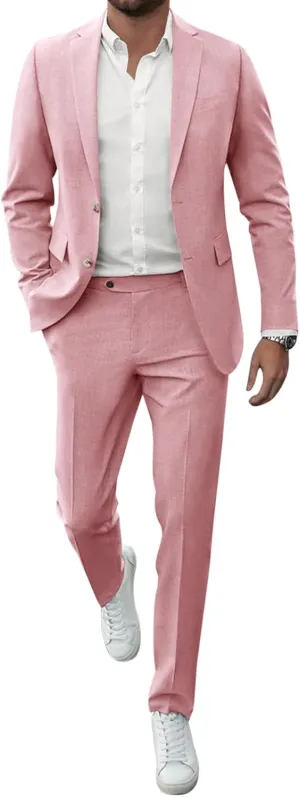 Runcati Mens 2 Piece Suit Slim Fit Two Button Solid Tuxedo Jacket Blazer Pants Wedding Business Prom Sets