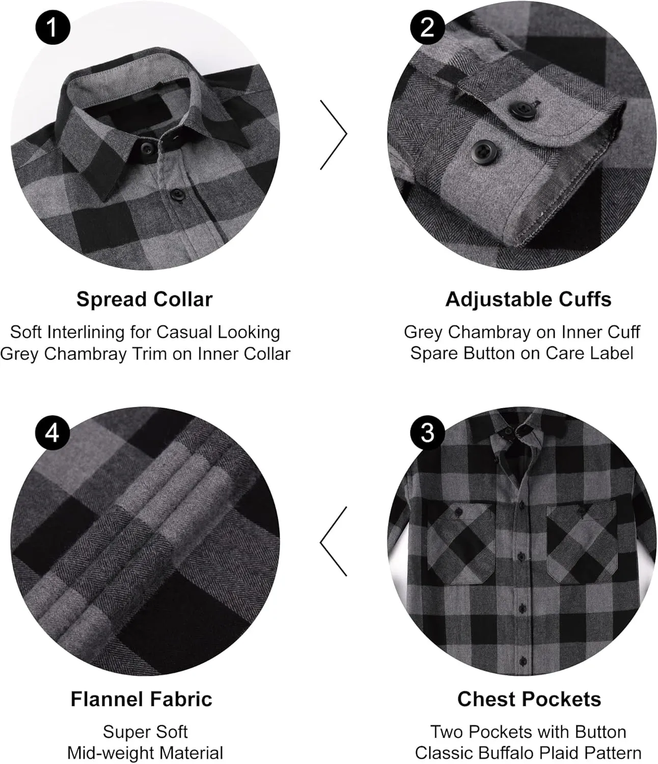 SAMERM Mens Button Down Shirts 4-Way Stretch Wrinkle Free Long Sleeve Print Plaid Business Dress Shirt
