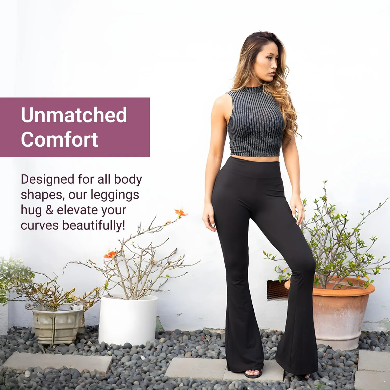 SATINA High Waisted Flare Leggings for Women - Yoga Pants for Women - Buttery Soft Bell Bottom Palazzo - Versatile Sizing