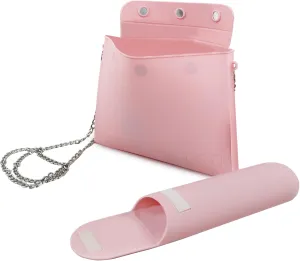 Silicone Travel Makeup Bag with Makeup Brush Holder, Easy Carry Cosmetic Bag Soft Travel Toiletry Bag with Magnetic Closure Silicone Cosmetic Bag for WomenIncludes Shoulder Straps (Pink)