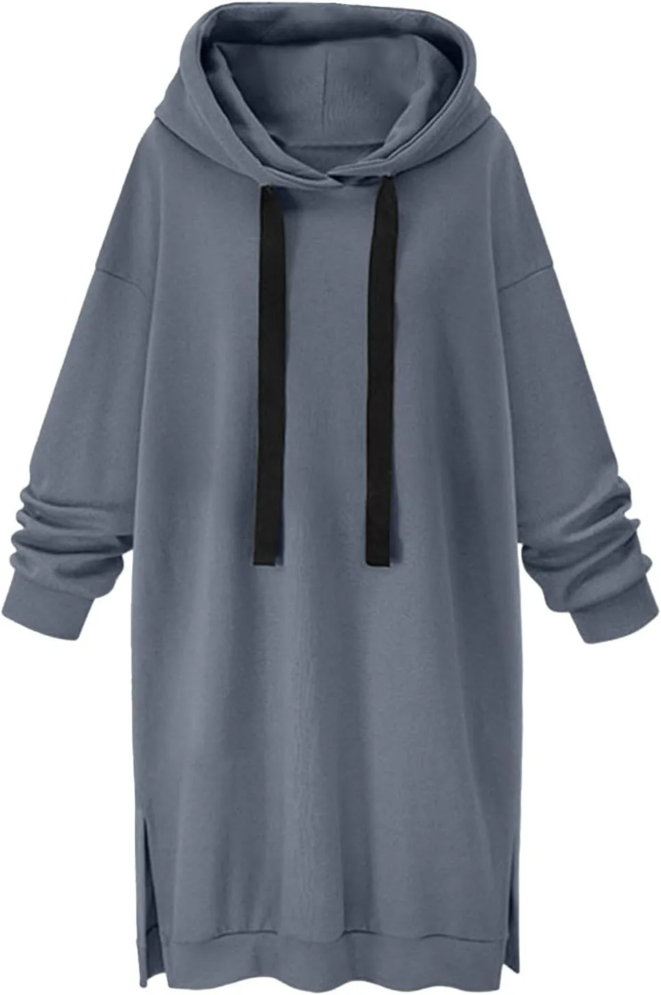 Stessotudo Oversized Long Hoodies for Women Solid Fleece Loose Fit Lounge Sweatshirts Drawstring Casual Comfy Hoodie Dress