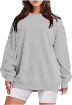 Sweatshirt for Women Solid Color Long Sleeve Crewneck Oversized Sweatshirt Loose Fit Cozy Pullover 2024 Fall Outfits