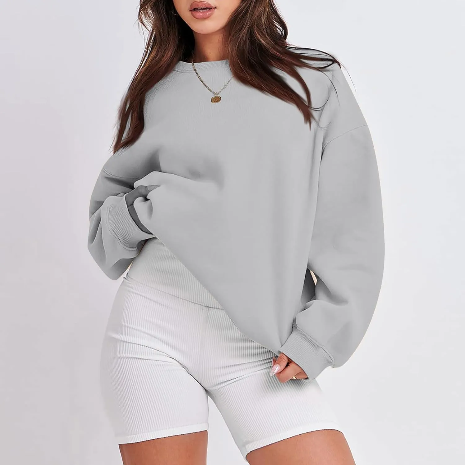 Sweatshirt for Women Solid Color Long Sleeve Crewneck Oversized Sweatshirt Loose Fit Cozy Pullover 2024 Fall Outfits