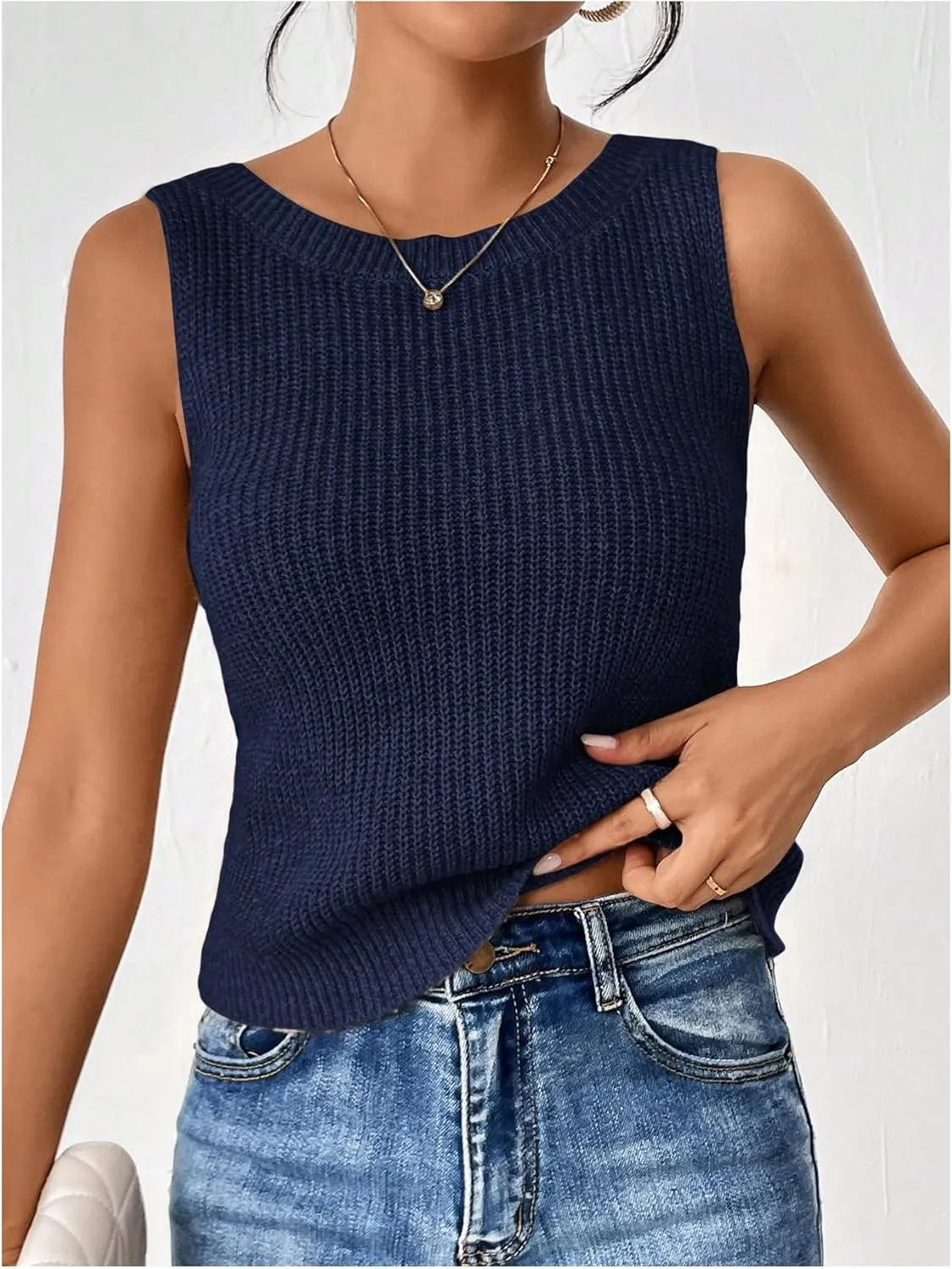 SweatyRocks Women's Twist Backless Tank Tops Round Neck Sleeveless Sweater Vests
