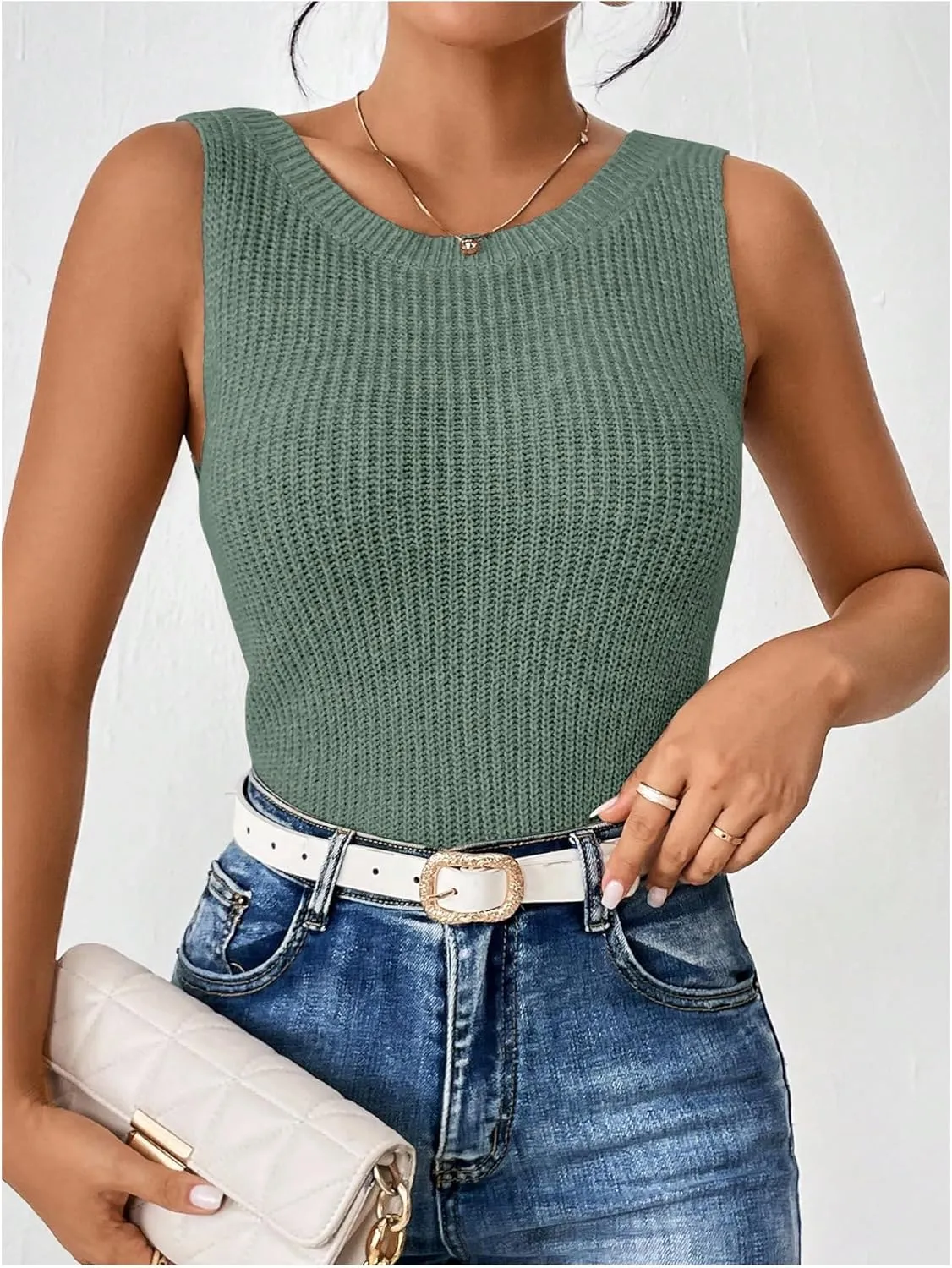 SweatyRocks Women's Twist Backless Tank Tops Round Neck Sleeveless Sweater Vests