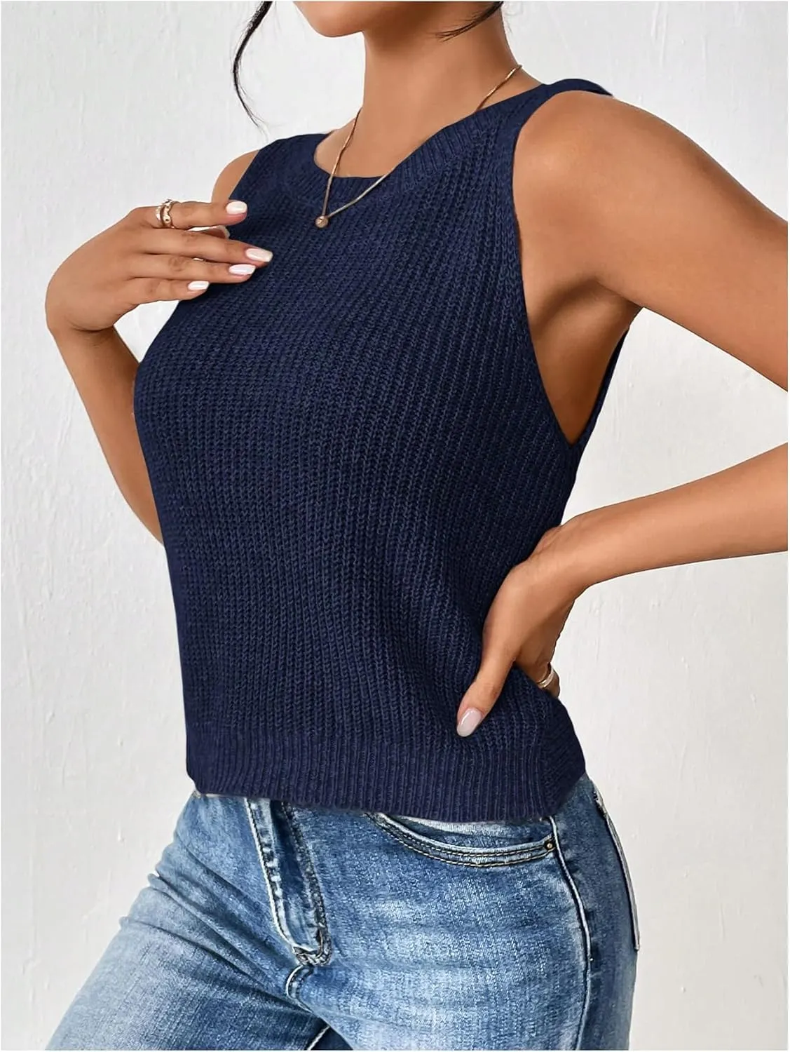 SweatyRocks Women's Twist Backless Tank Tops Round Neck Sleeveless Sweater Vests