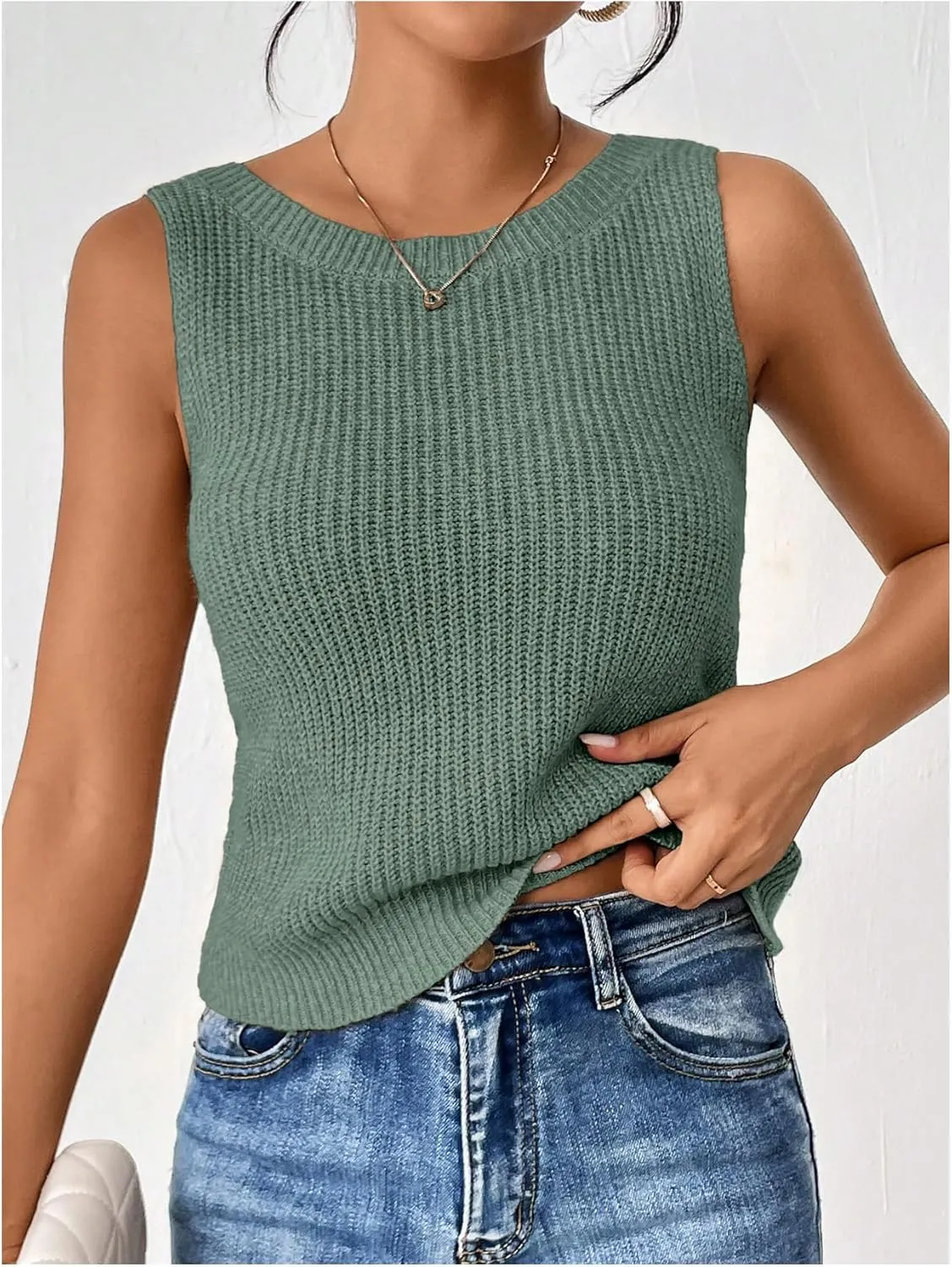 SweatyRocks Women's Twist Backless Tank Tops Round Neck Sleeveless Sweater Vests