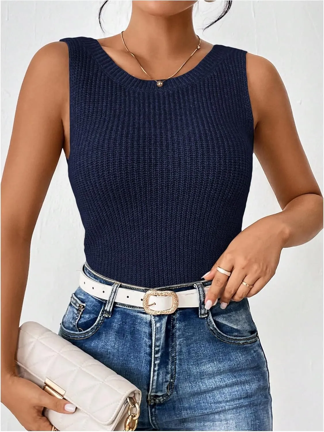 SweatyRocks Women's Twist Backless Tank Tops Round Neck Sleeveless Sweater Vests