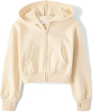 The Children's Place Girls' Long Sleeve Cropped Hooded Zip Up