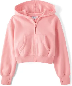 The Children's Place Girls' Long Sleeve Cropped Hooded Zip Up