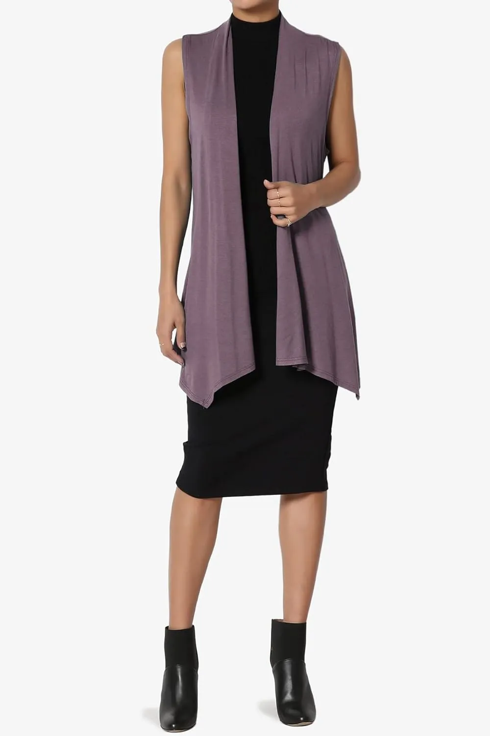 TheMogan Women's Long Vests Sleeveless Draped Lightweight Open Front Cardigan