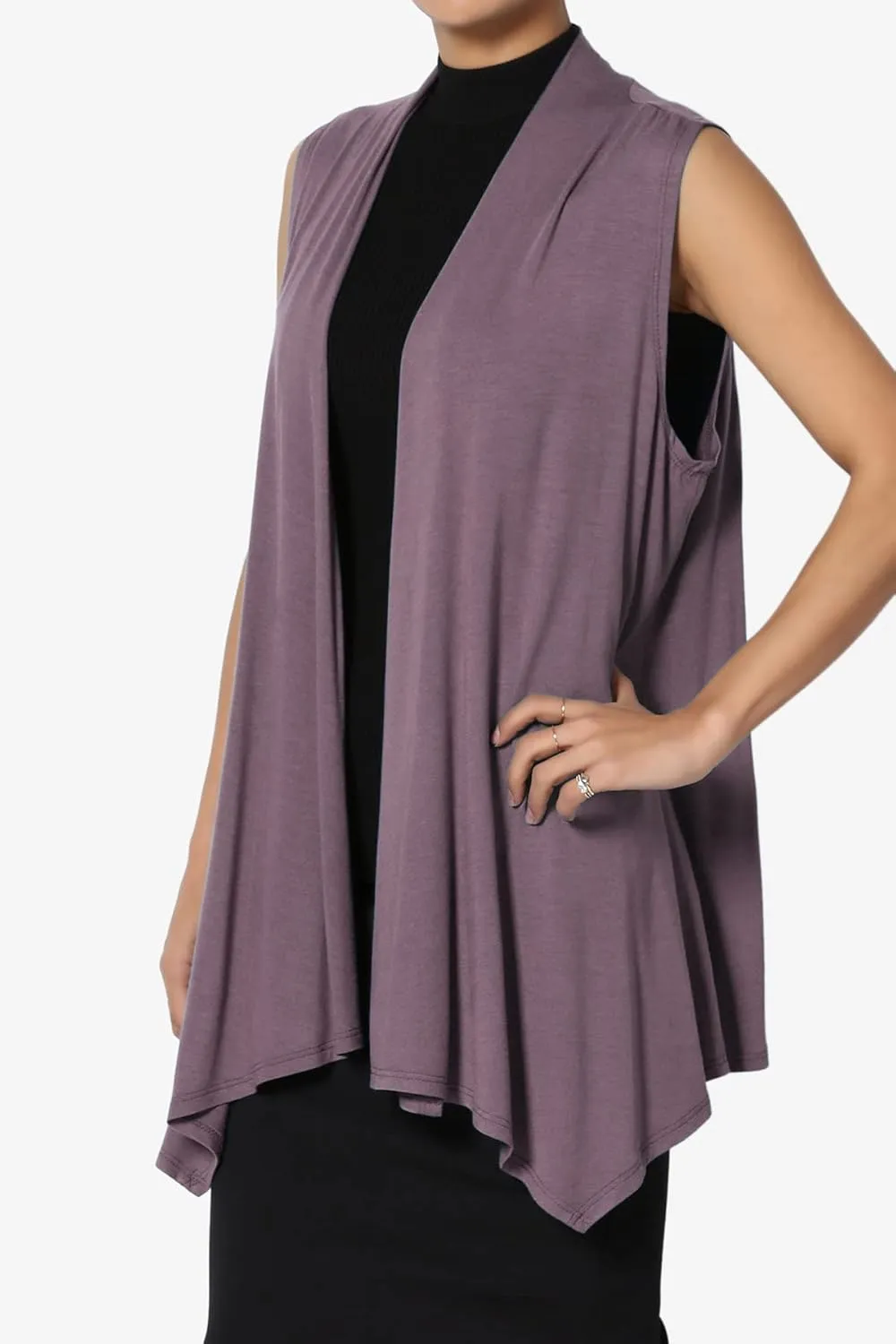 TheMogan Women's Long Vests Sleeveless Draped Lightweight Open Front Cardigan