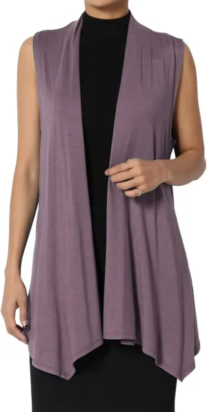 TheMogan Women's Long Vests Sleeveless Draped Lightweight Open Front Cardigan
