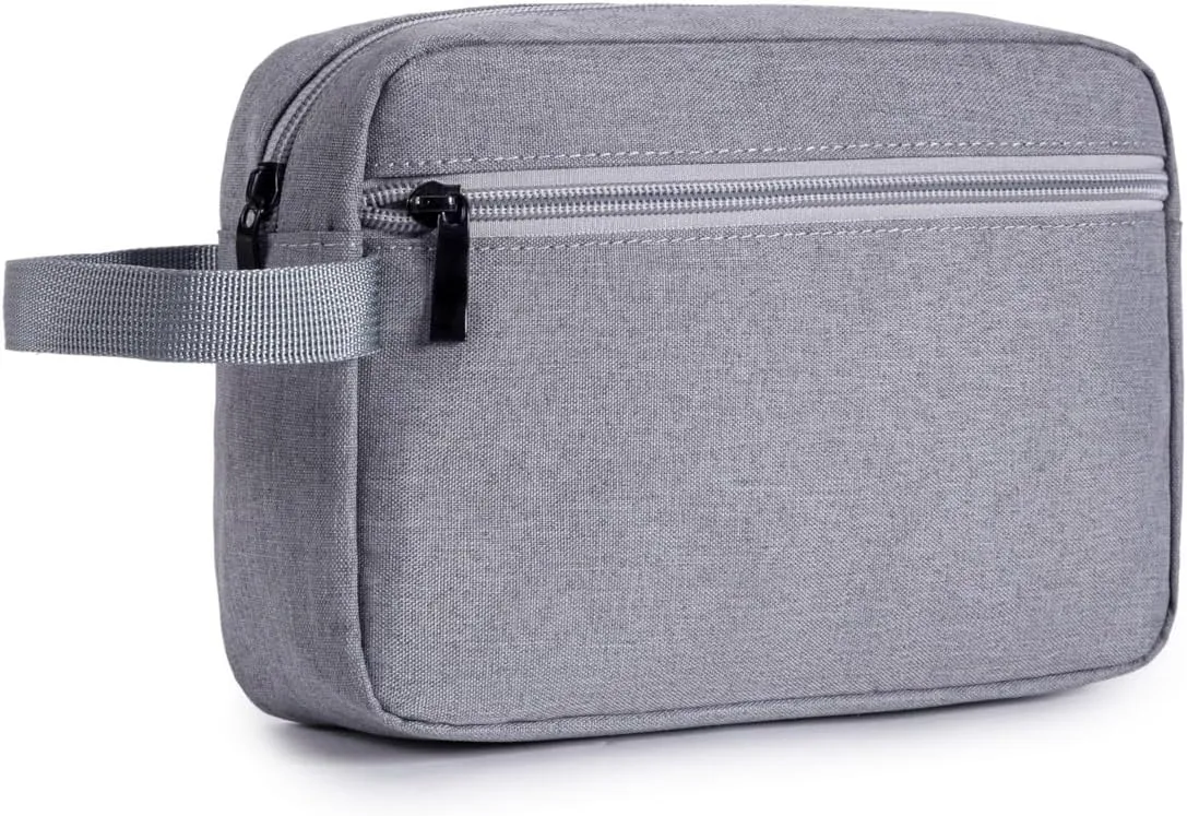 Toiletry bag, makeup bag, cosmetic bags, small makeup bag, travel toiletry bag for man and woman, large capacity, waterproof oxford cloth, side zipper pocket, easy-carry handle (grey)