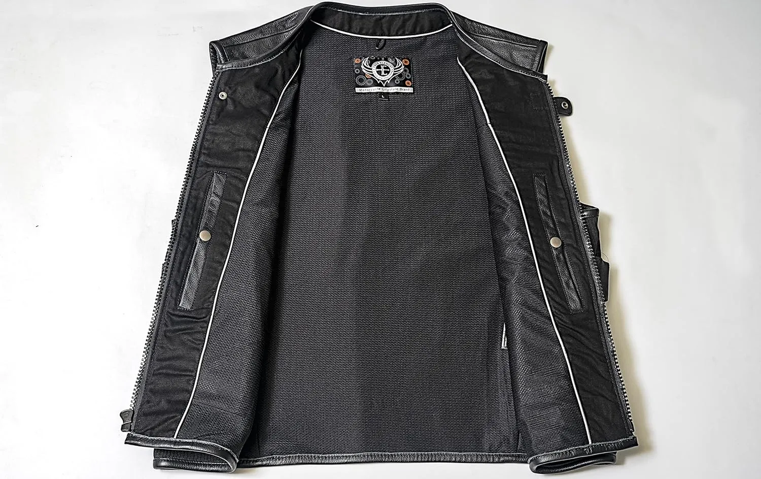 True Element Mens SWAT Team Style Leather Motorcycle Vest with Gun Pockets & Side Size Adjust. (Black,Sizes S-5XL,Tall)