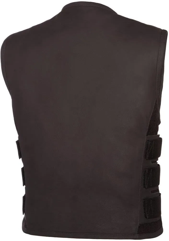 True Element Mens SWAT Team Style Leather Motorcycle Vest with Gun Pockets & Side Size Adjust. (Black,Sizes S-5XL,Tall)