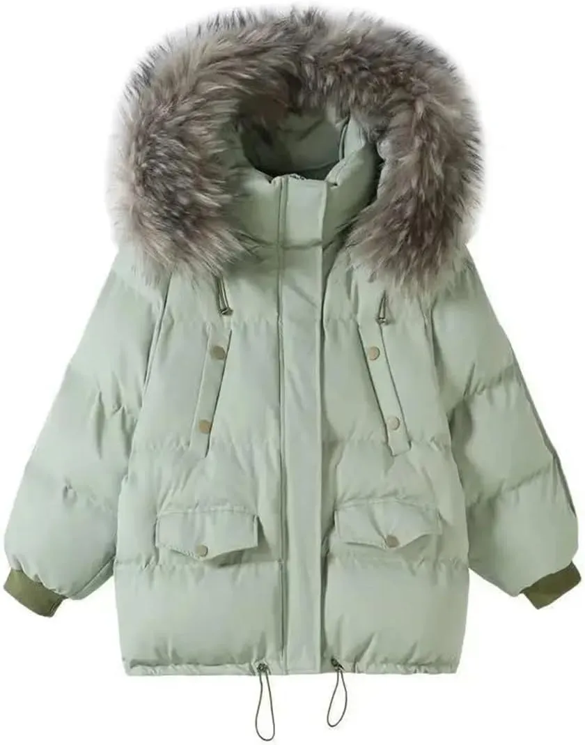 Winter Big Fur Collar Hooded Down Thick Warm Parkas Female Loose Outerwear Winter Women Cotton Padded Parka Coat