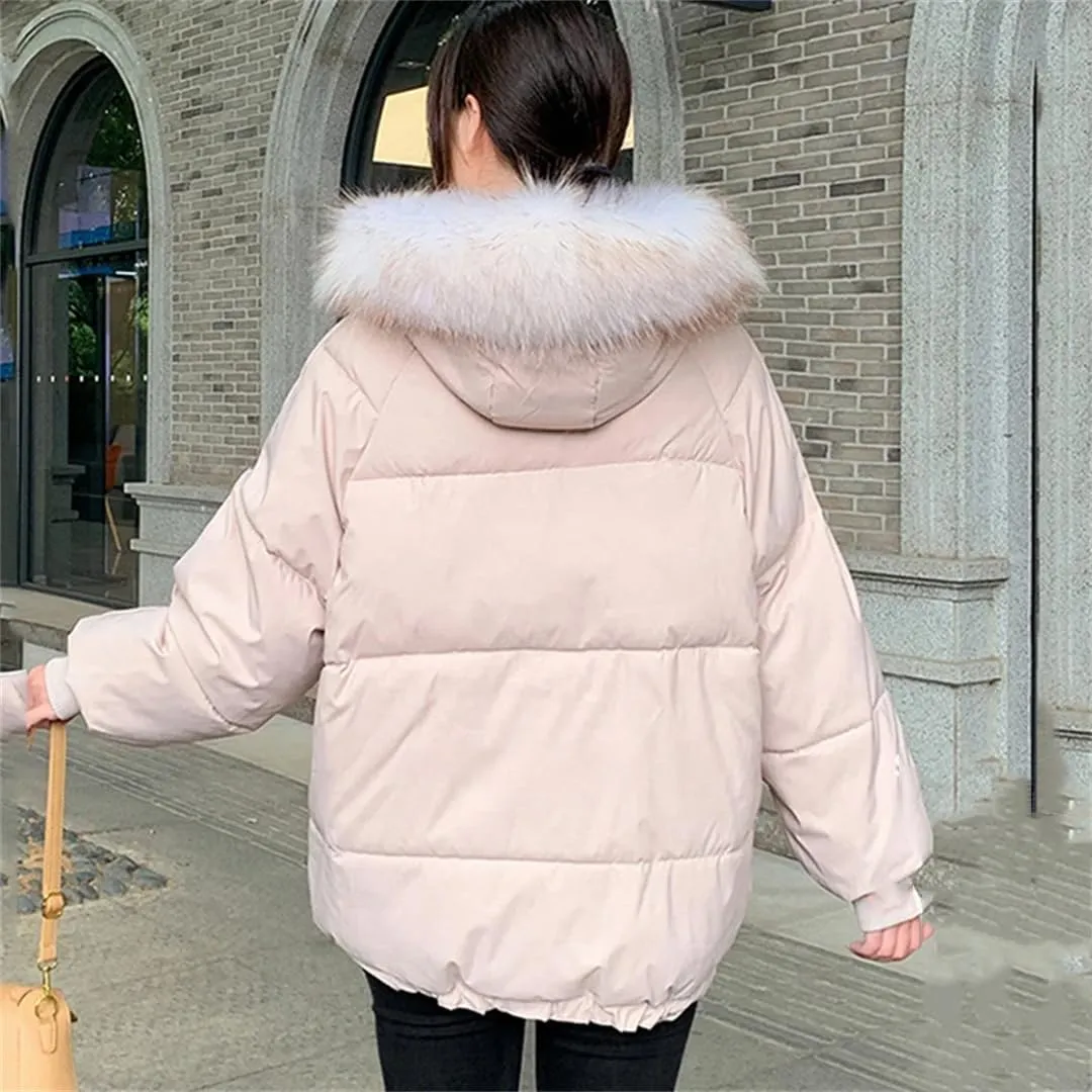 Winter Big Fur Collar Hooded Down Thick Warm Parkas Female Loose Outerwear Winter Women Cotton Padded Parka Coat