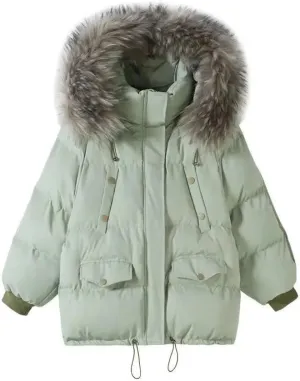 Winter Big Fur Collar Hooded Down Thick Warm Parkas Female Loose Outerwear Winter Women Cotton Padded Parka Coat