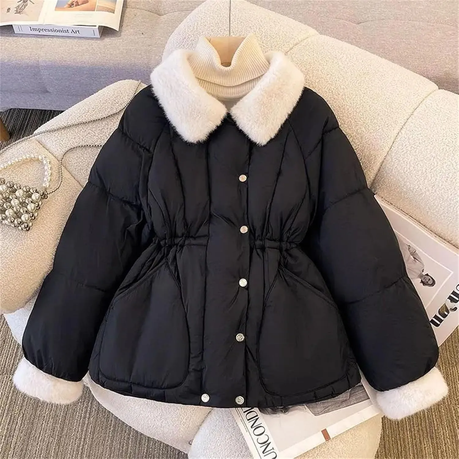 Winter Coat Down Padded Jacket Women Parkas Fur Collar Thick Cotton Coats Casual Female Outerwear