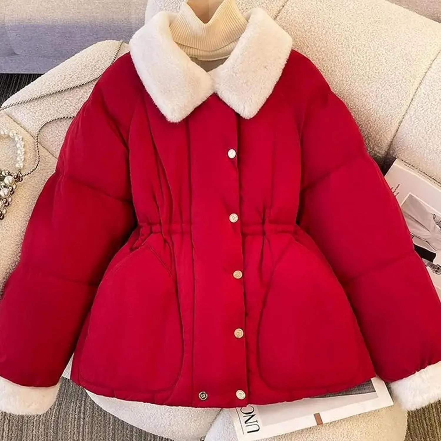 Winter Coat Down Padded Jacket Women Parkas Fur Collar Thick Cotton Coats Casual Female Outerwear